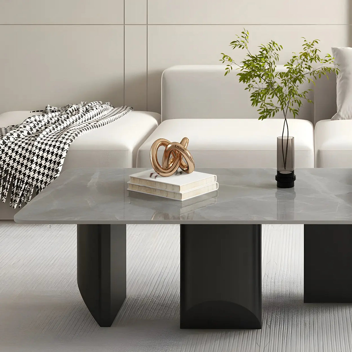 Pandora Gold Stone Top Black Metal Base Coffee Table Image - 8