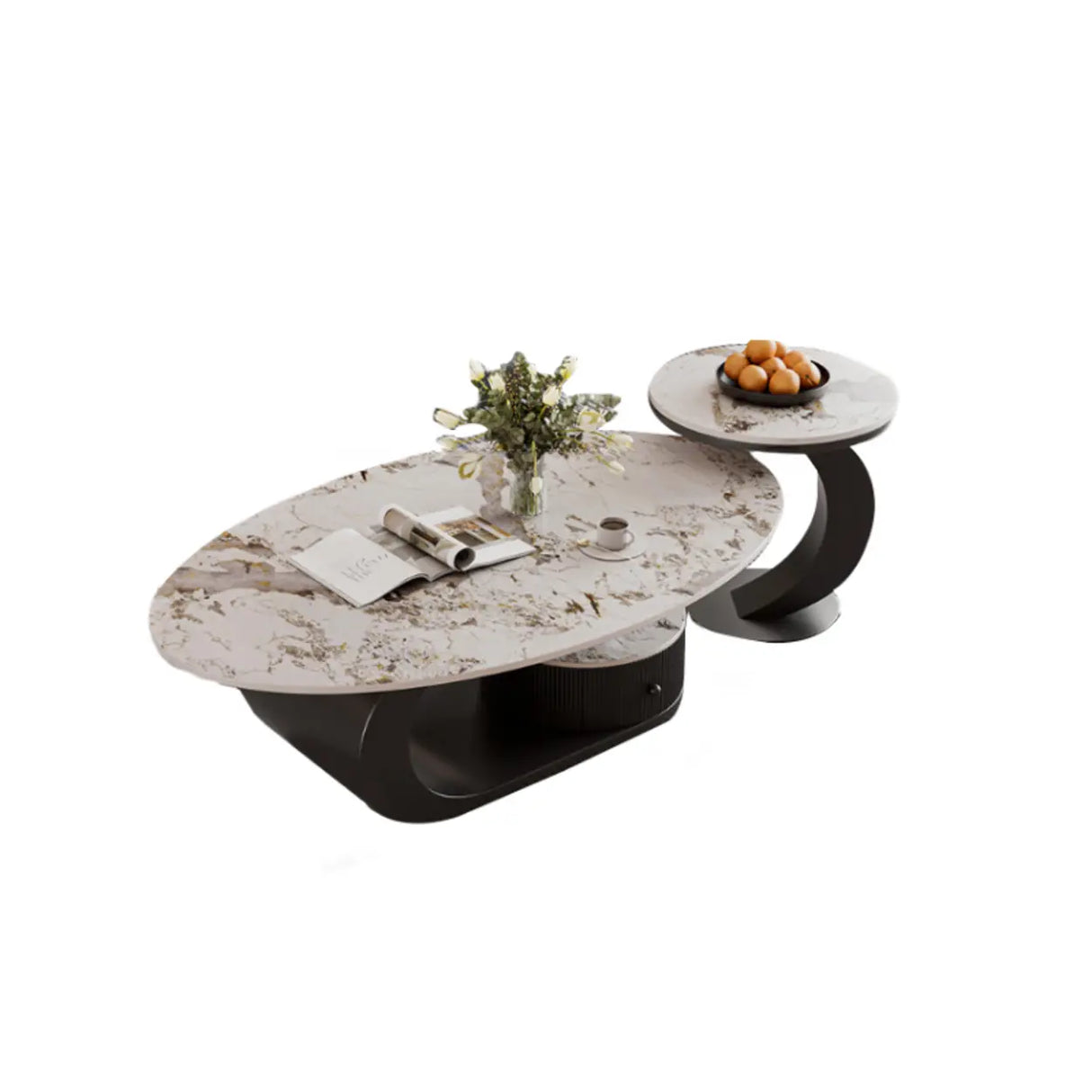 Pandora Stone Oval Abstract Base Nesting Coffee Table Image - 3