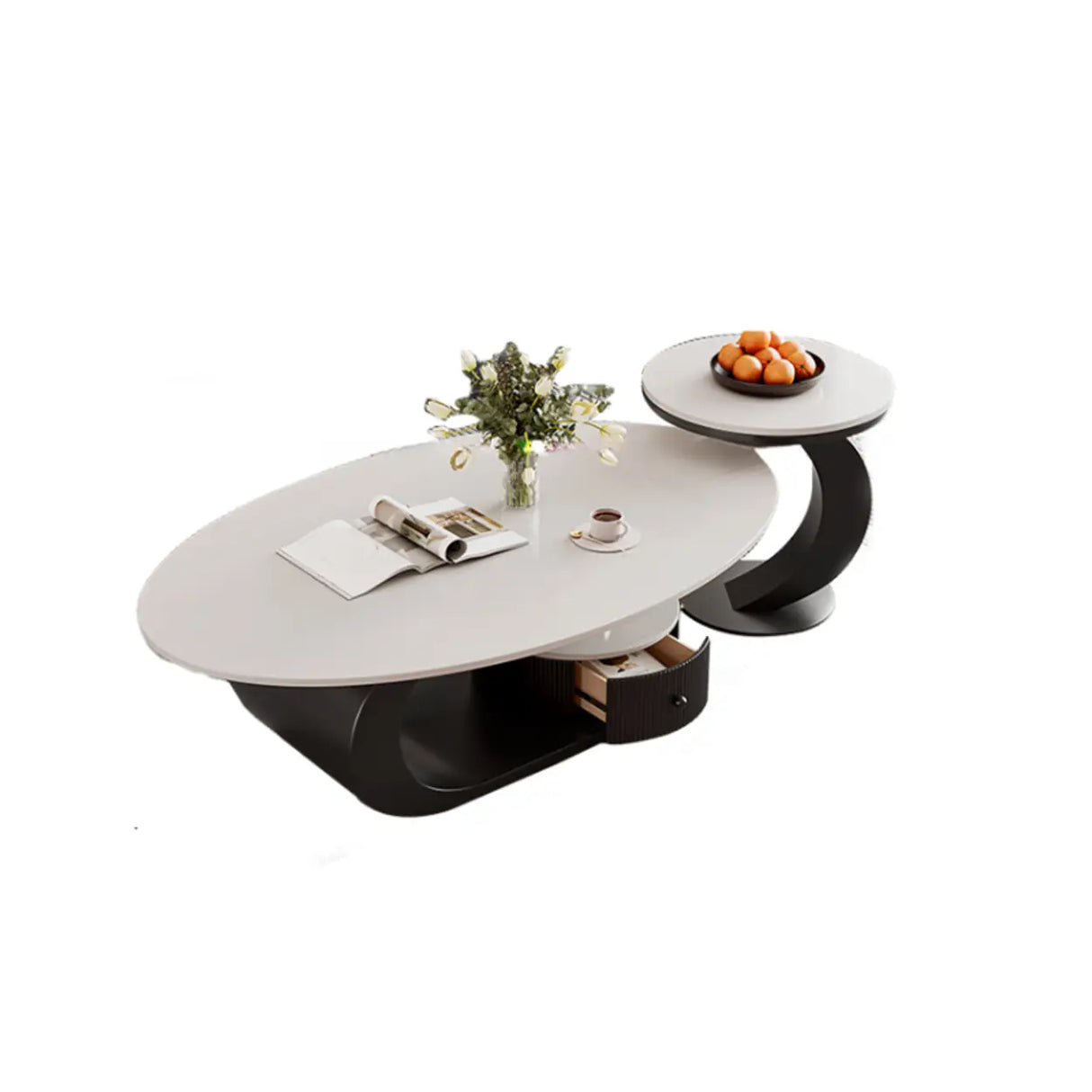 Pandora Stone Oval Abstract Base Nesting Coffee Table Image - 5