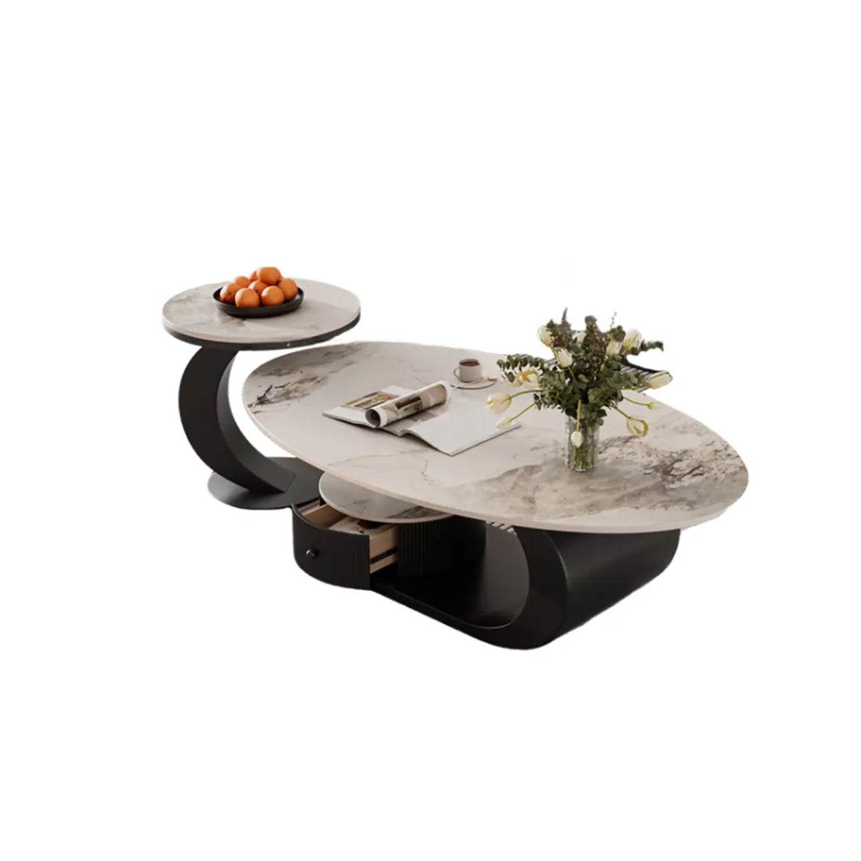 Pandora Stone Oval Abstract Base Nesting Coffee Table Image - 7