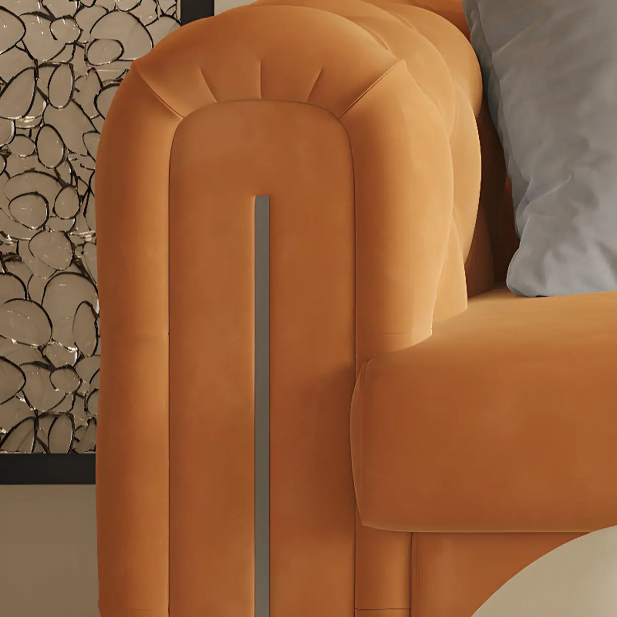 Parlor Orange Flannel Tuxedo Arm Tufted Back Loveseat Image - 10