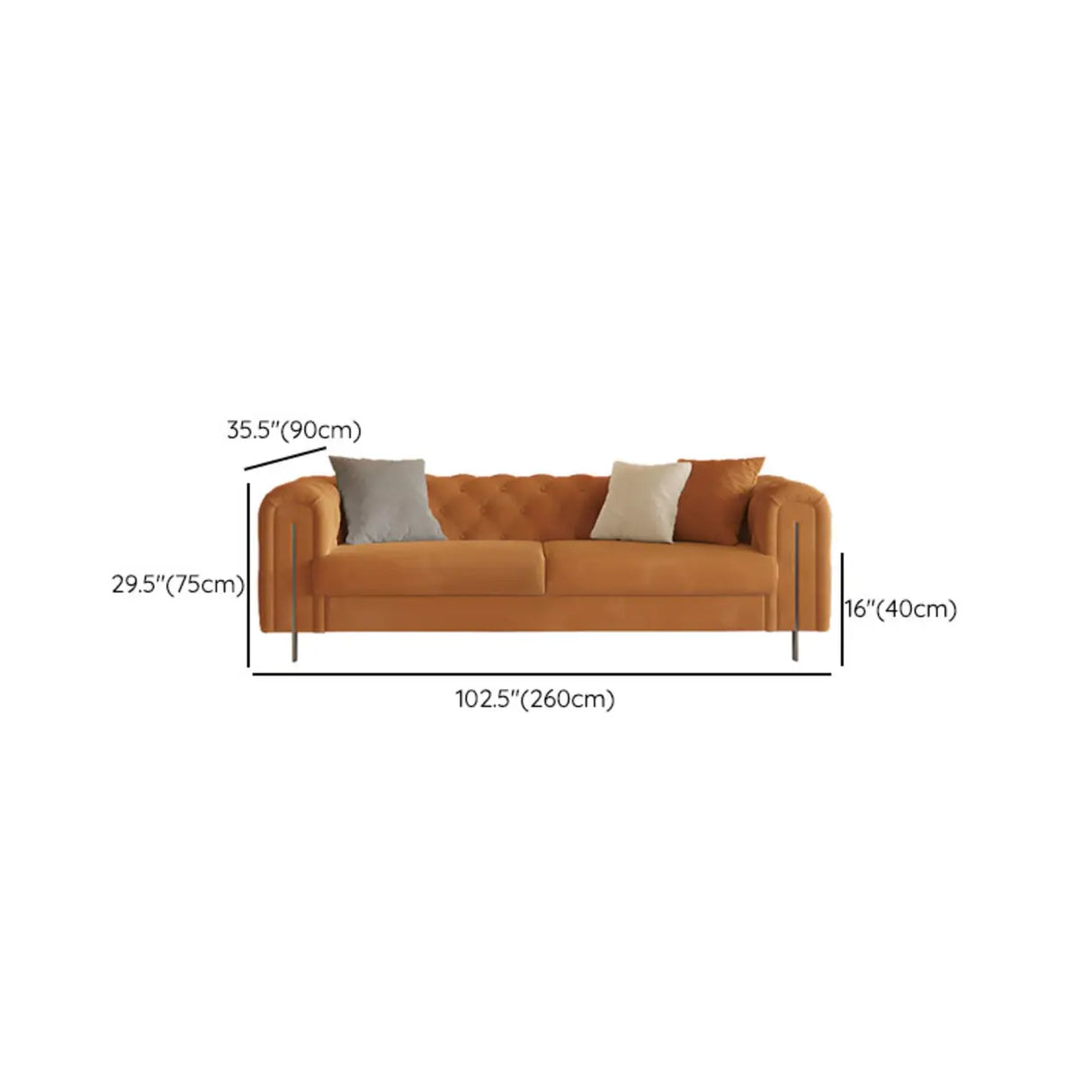 Parlor Orange Flannel Tuxedo Arm Tufted Back Loveseat Image - 14
