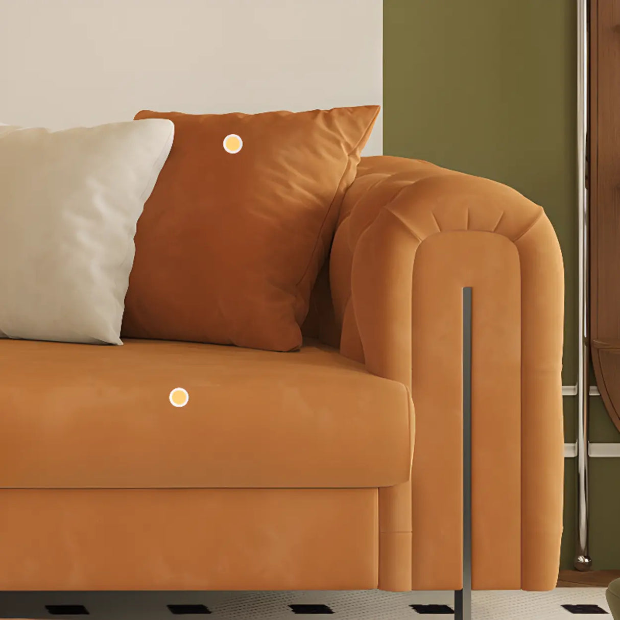 Parlor Orange Flannel Tuxedo Arm Tufted Back Loveseat Image - 4