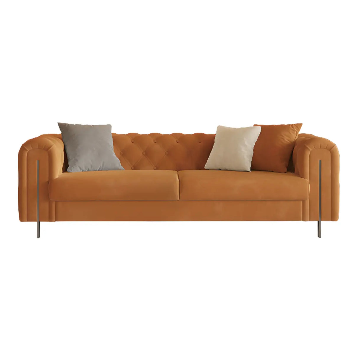 Parlor Orange Flannel Tuxedo Arm Tufted Back Loveseat Image - 5