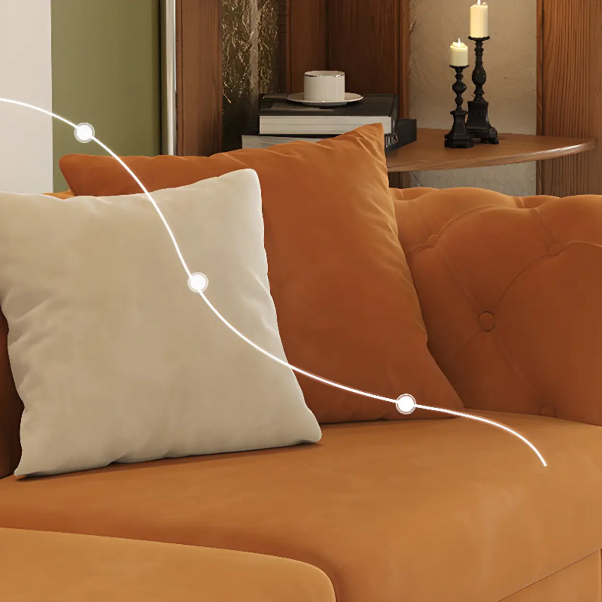 Parlor Orange Flannel Tuxedo Arm Tufted Back Loveseat Image - 7