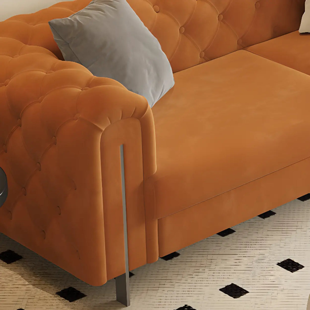 Parlor Orange Flannel Tuxedo Arm Tufted Back Loveseat Image - 8
