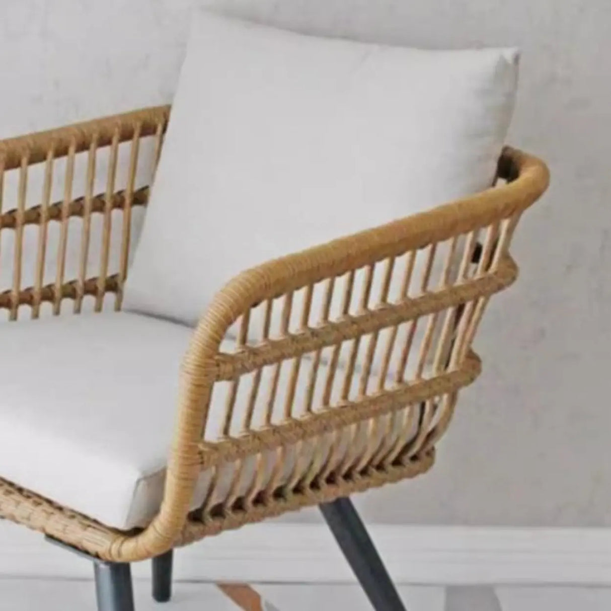 Patio Rattan Rectangular Beige Waterproof Conversation Set Image - 8