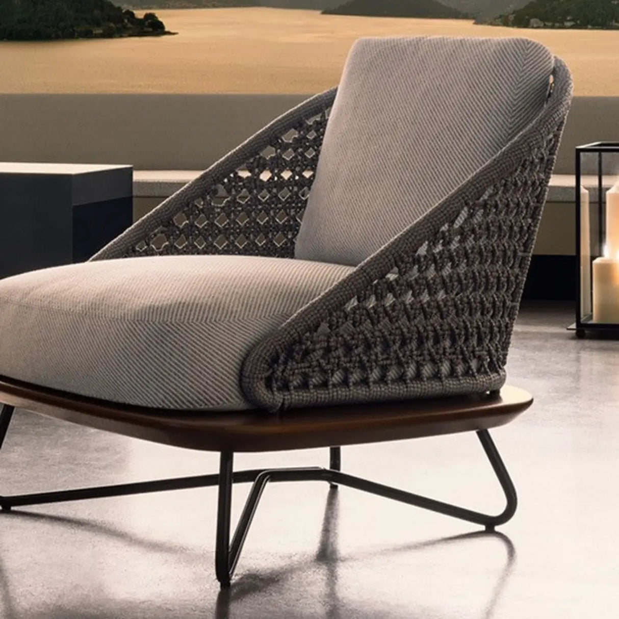 Patio Stone Coffee Table Set and Gray Upholstered Sofa Image - 13