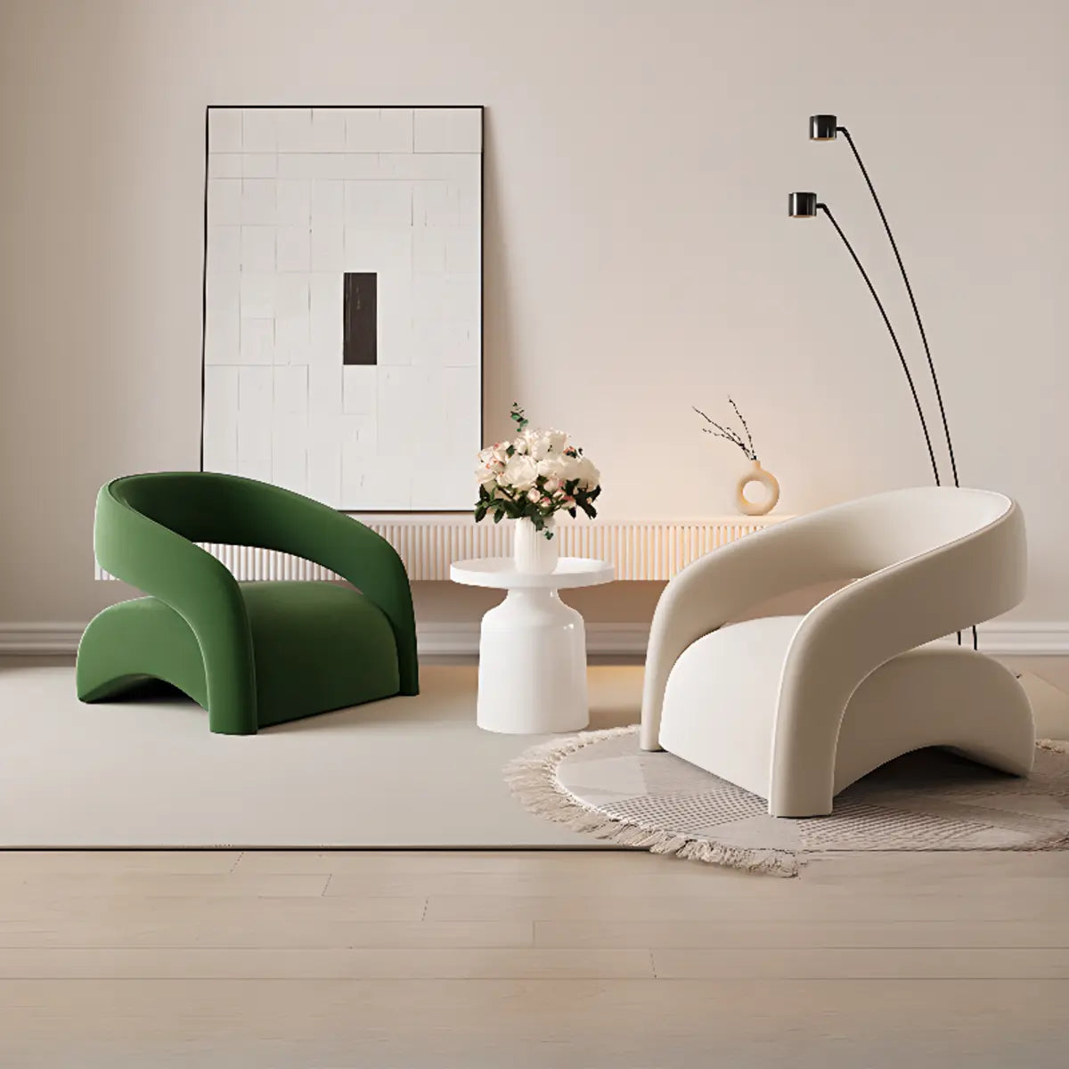 Peacock Green Frosted Velvet Fixed Back Barrel Chair Image - 1