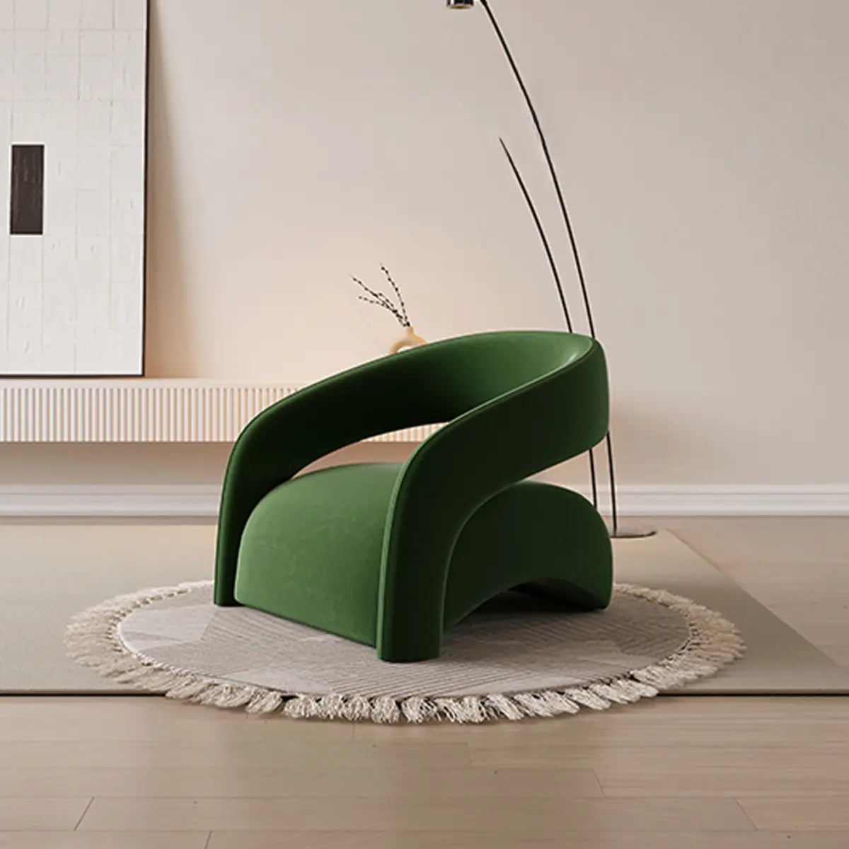 Peacock Green Frosted Velvet Fixed Back Barrel Chair Image - 2