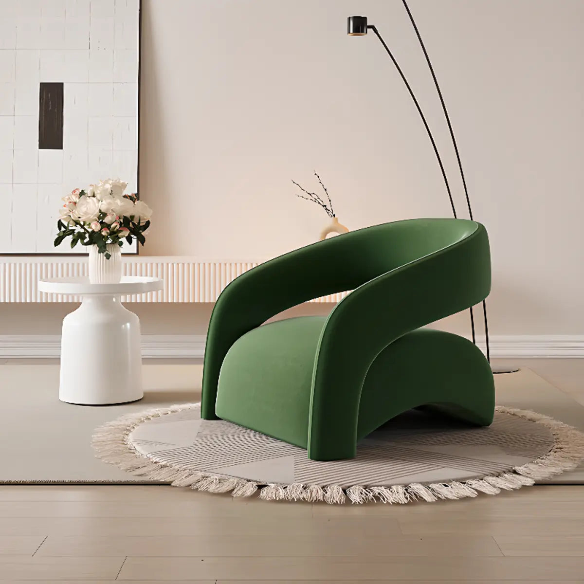 Peacock Green Frosted Velvet Fixed Back Barrel Chair Image - 4