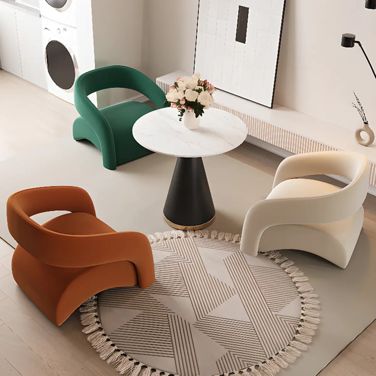 Peacock Green Frosted Velvet Fixed Back Barrel Chair Image - 6