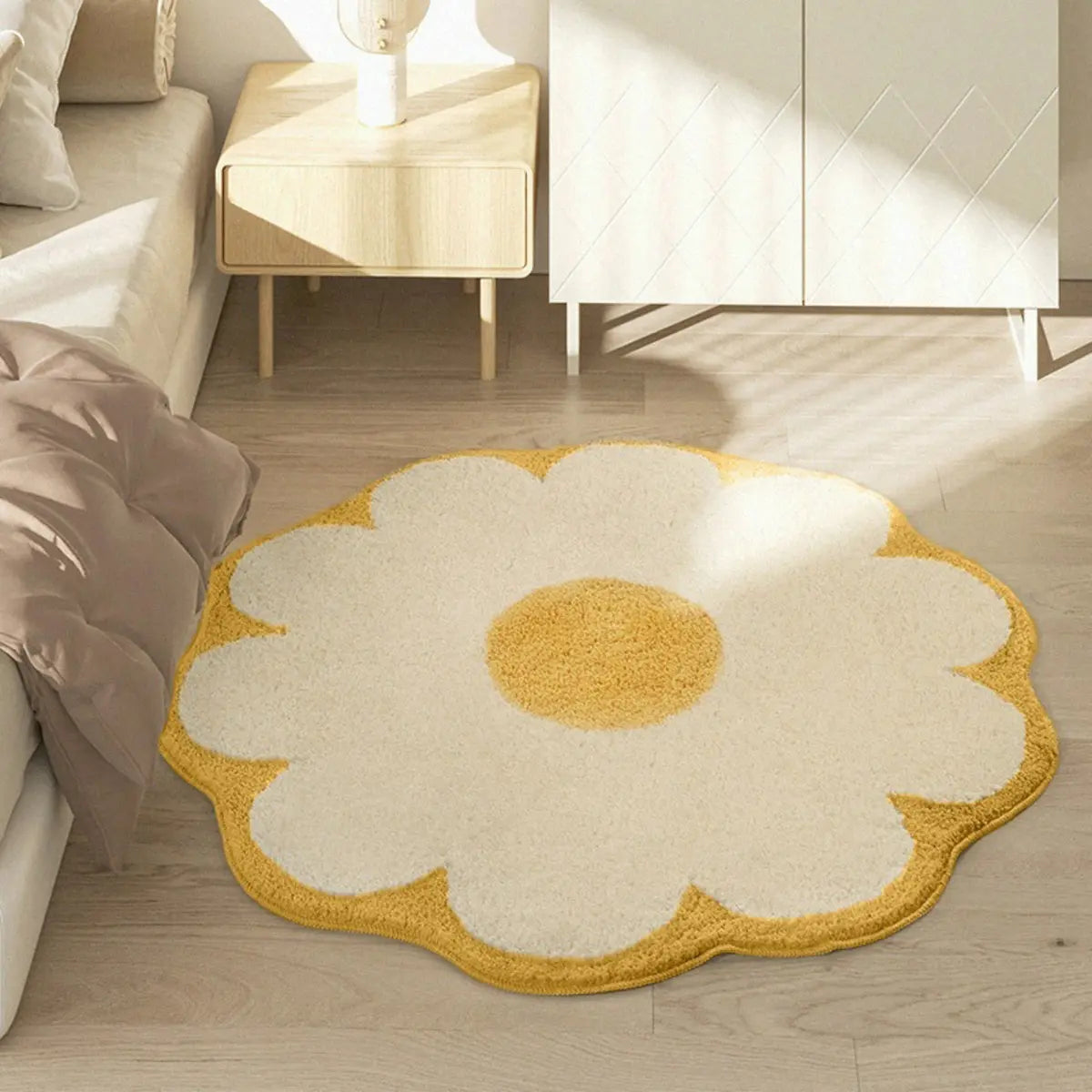 Pet Friendly Flower Shaped Polyester Yellow Area Rug Image - 4