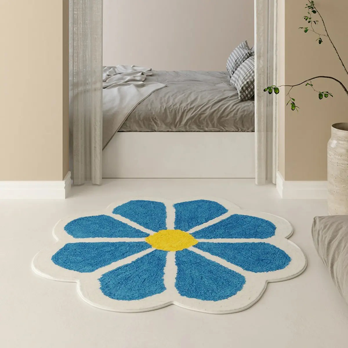 Pet Friendly Flower Shaped Polyester Yellow Area Rug Image - 5