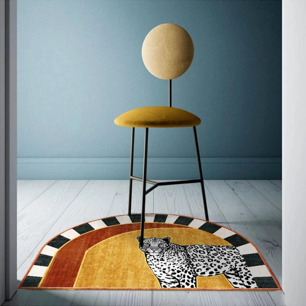 Pet-Friendly Semicircle Polyester Leopard Area Rug Image - 4