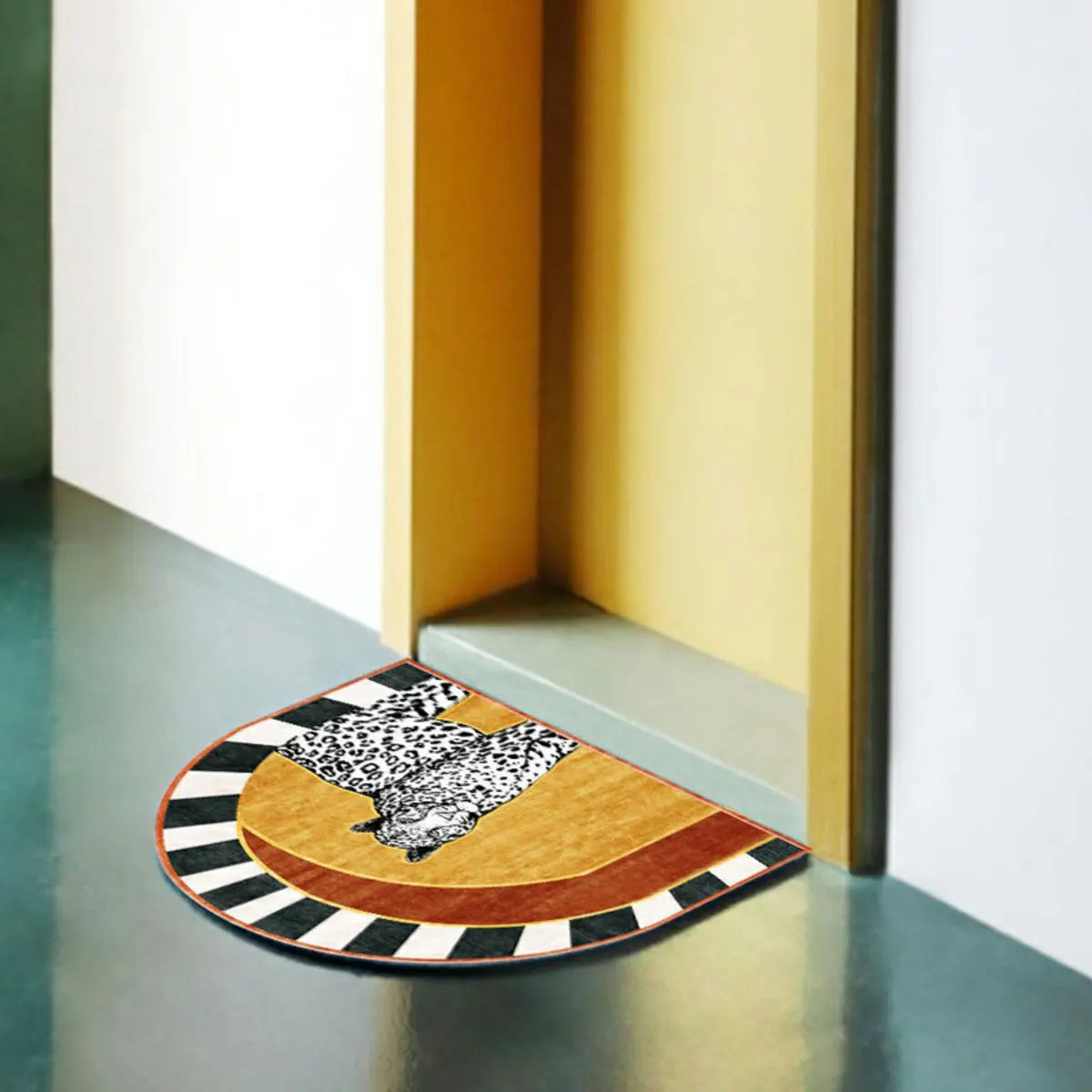 Pet-Friendly Semicircle Polyester Leopard Area Rug Image - 5