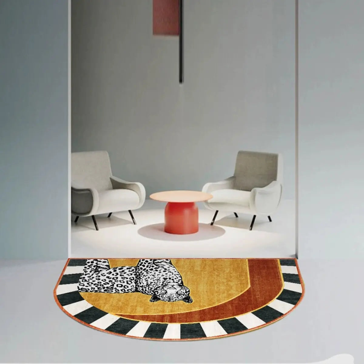 Pet-Friendly Semicircle Polyester Leopard Area Rug Image - 6