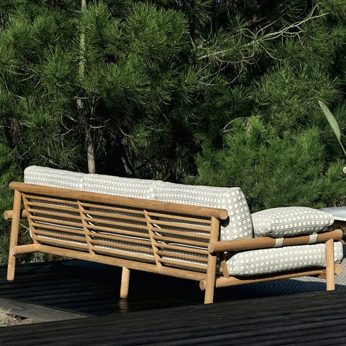 Pillow Included Waterproof Fabric Gray Teak Patio Sofa Set Image - 4