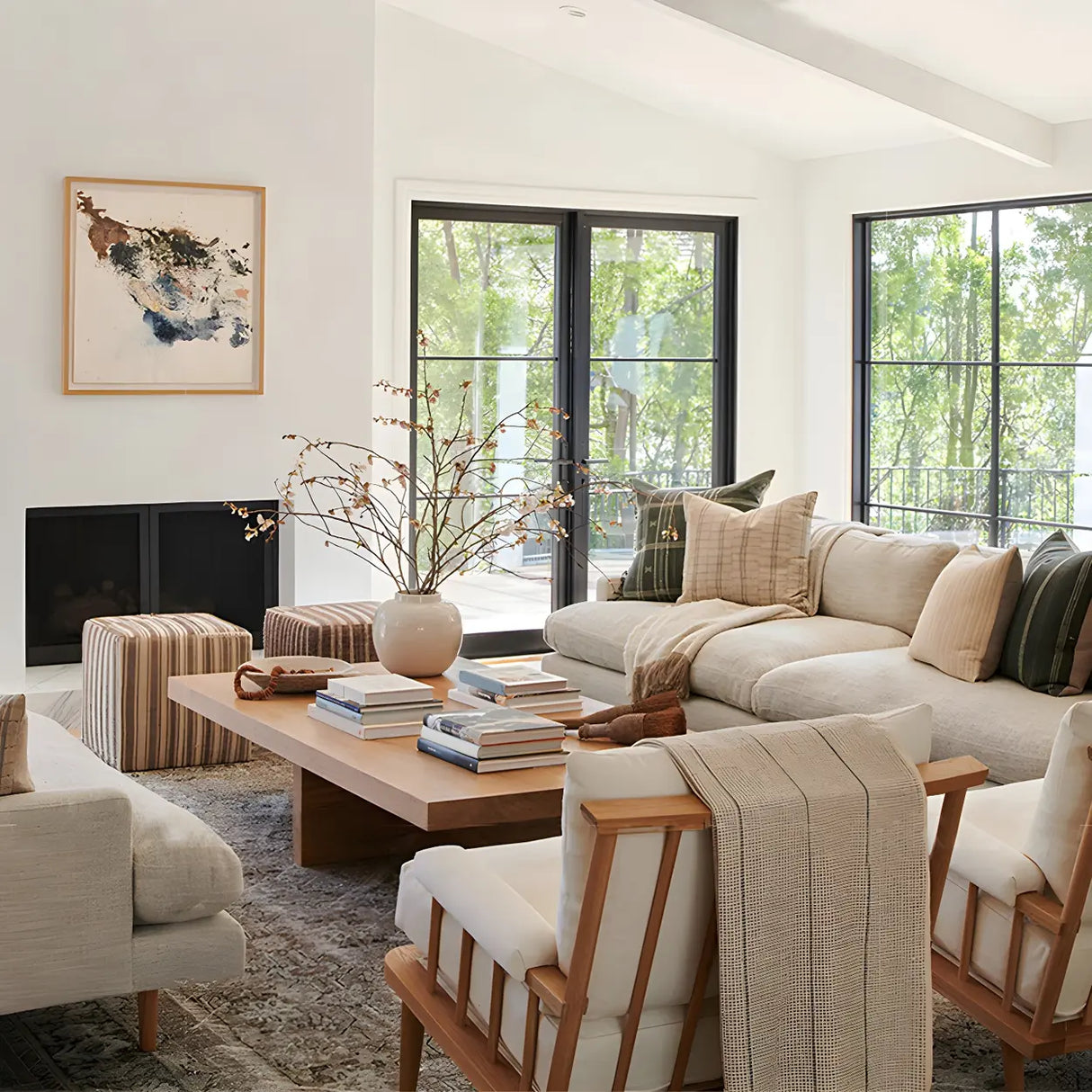 Pine Wood Rectangular Coffee Table with Cross Legs Image - 3