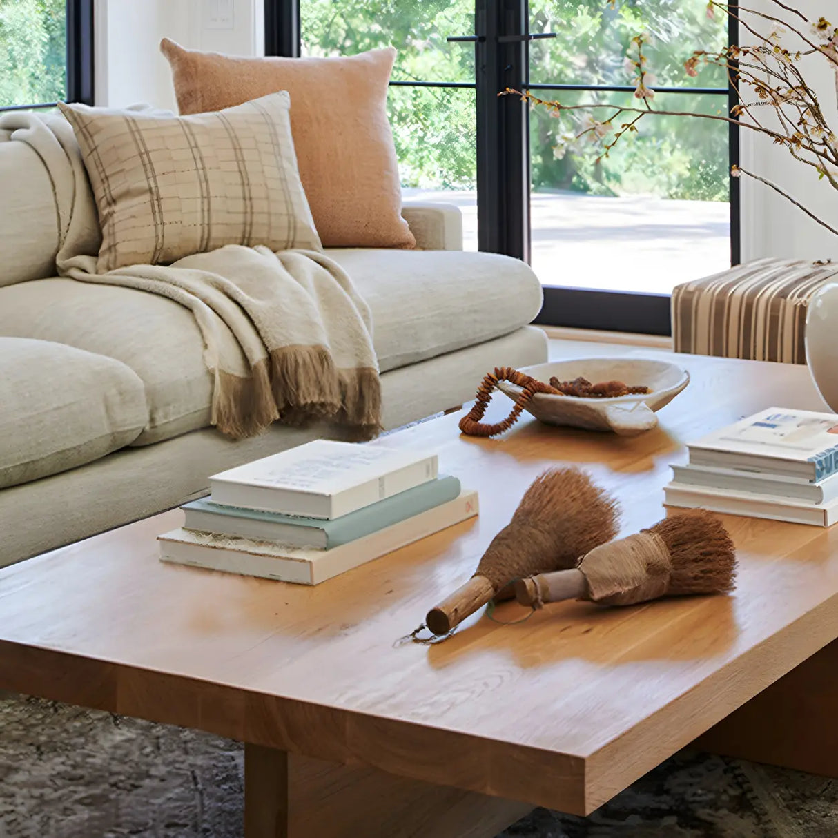 Pine Wood Rectangular Coffee Table with Cross Legs Image - 4