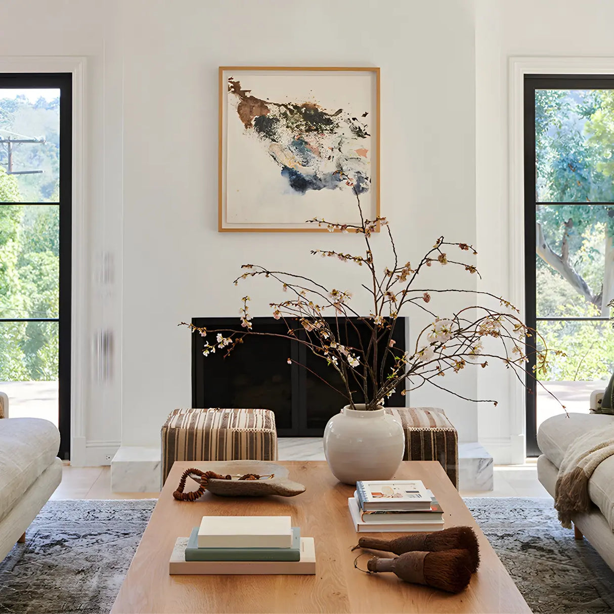 Pine Wood Rectangular Coffee Table with Cross Legs Image - 5