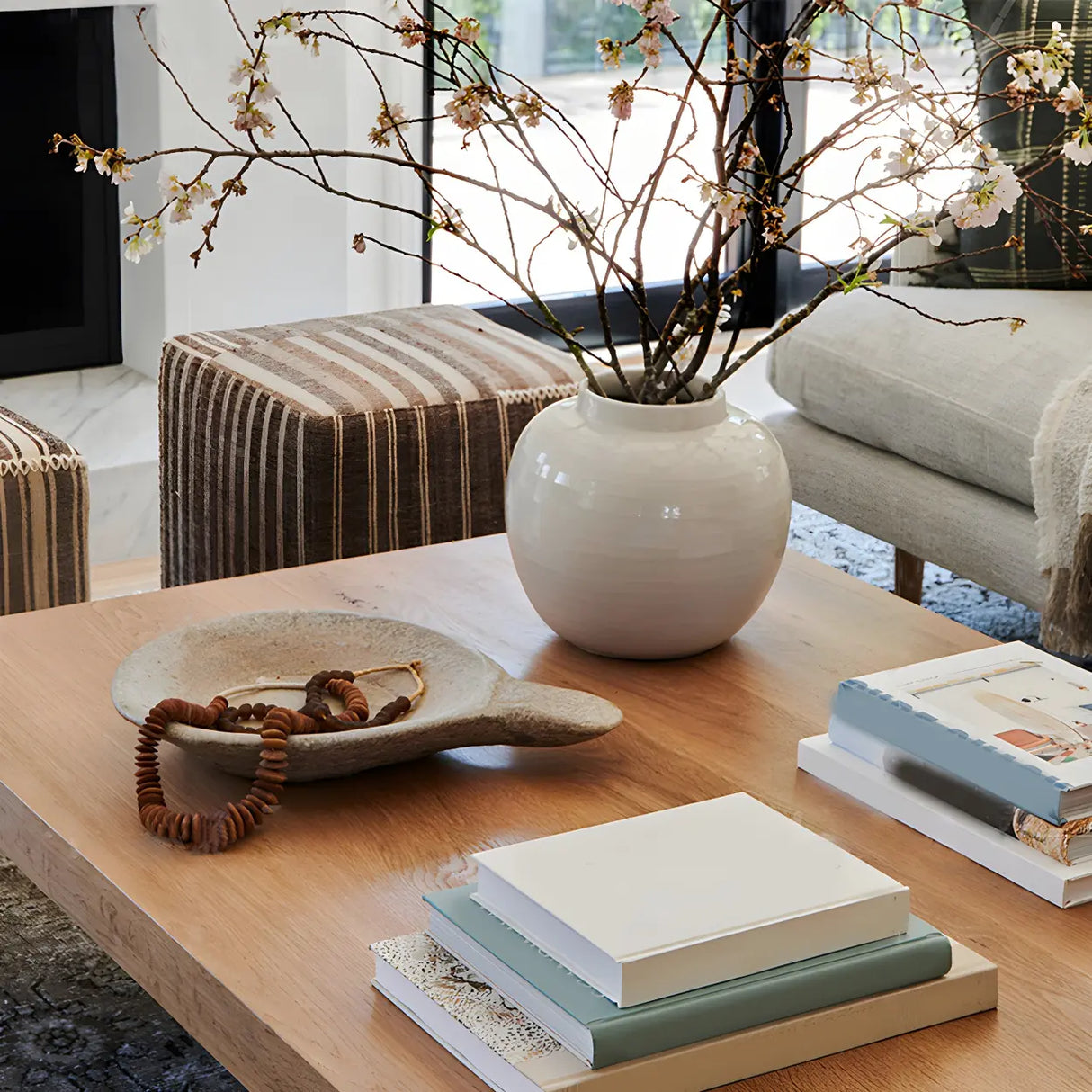 Pine Wood Rectangular Coffee Table with Cross Legs Image - 7