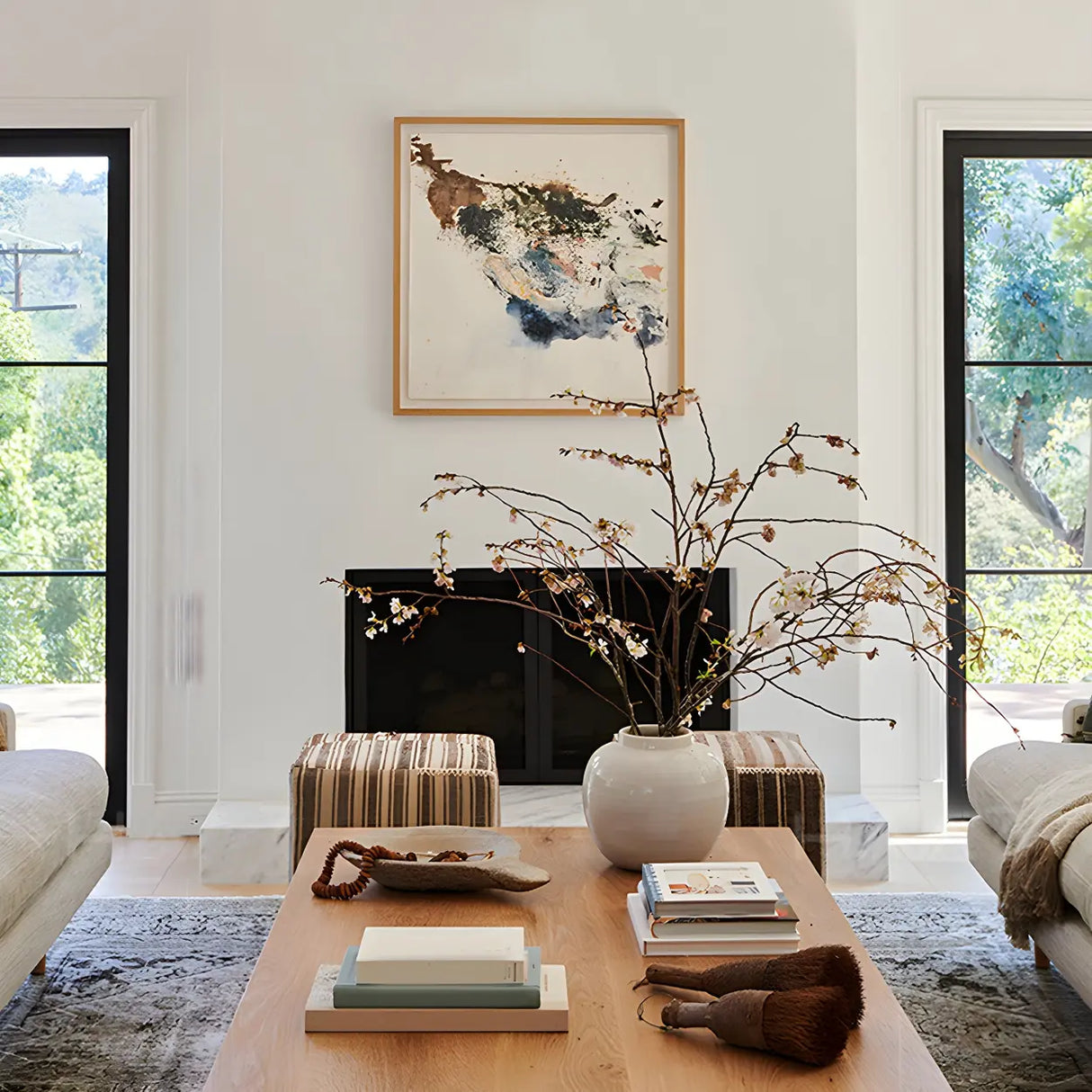 Pine Wood Rectangular Coffee Table with Cross Legs Image - 8