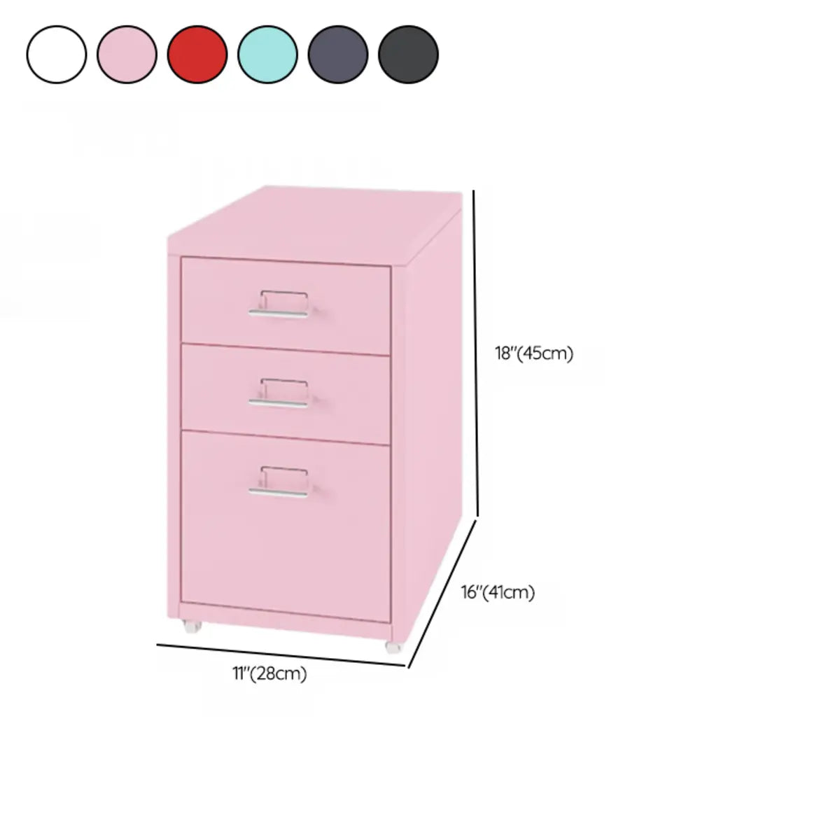 Pink 3 Drawers Steel Rolling Small Filing Cabinets