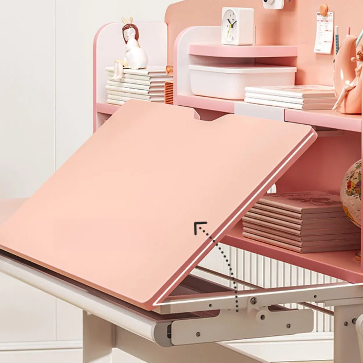 Pink Adjustable Ergonomic Wood Kids Desk with Hutch Image - 10
