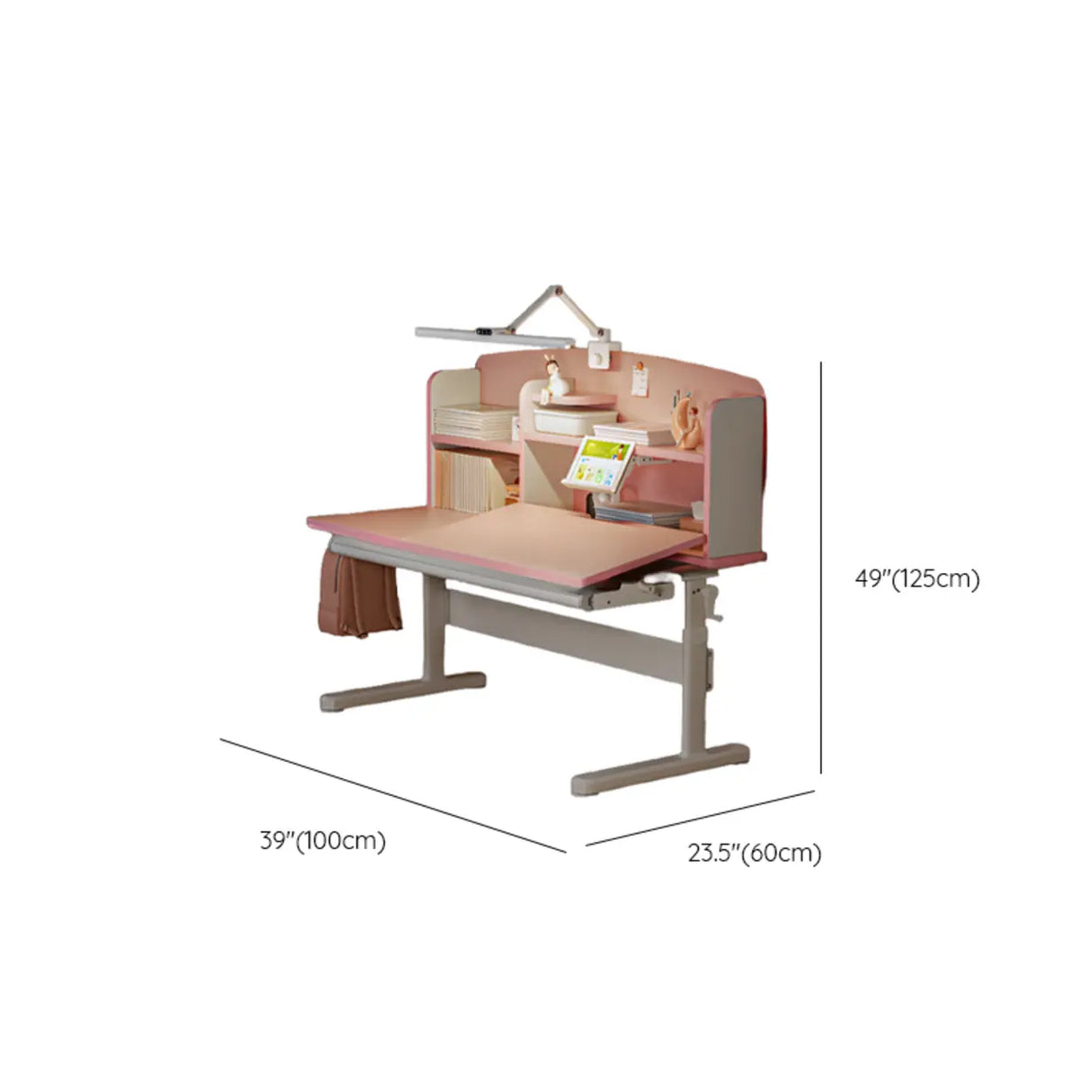 Pink Adjustable Ergonomic Wood Kids Desk with Hutch