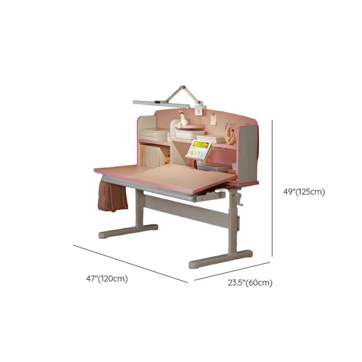 Pink Adjustable Ergonomic Wood Kids Desk with Hutch Image - 12