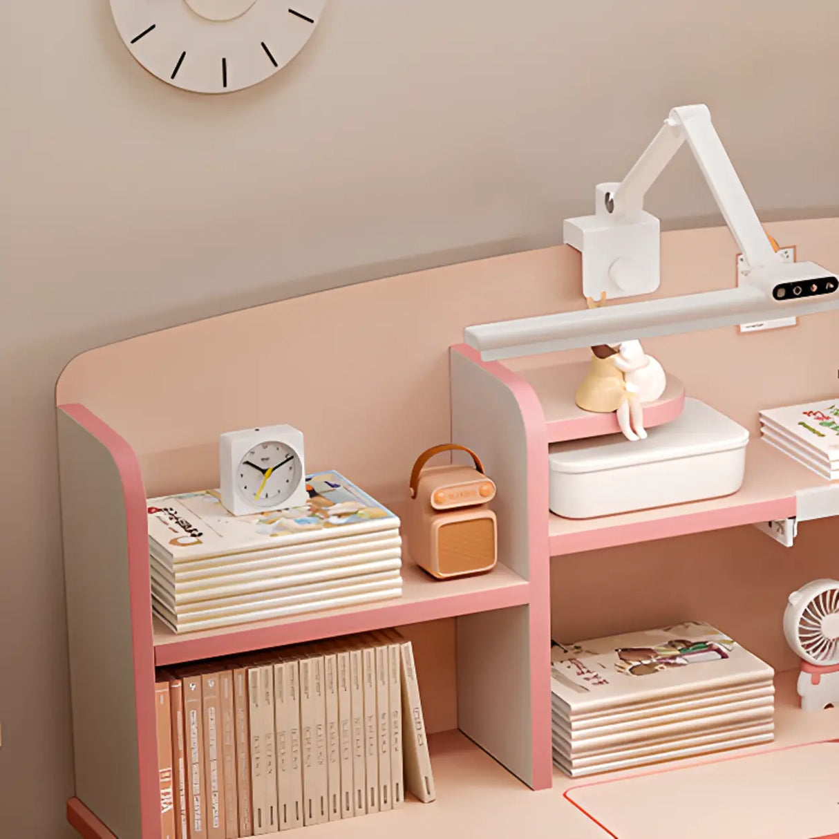 Pink Adjustable Ergonomic Wood Kids Desk with Hutch Image - 2