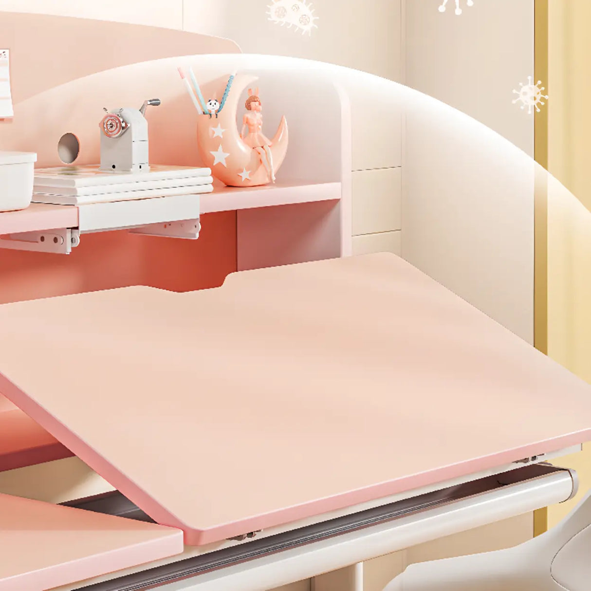 Pink Adjustable Ergonomic Wood Kids Desk with Hutch Image - 6