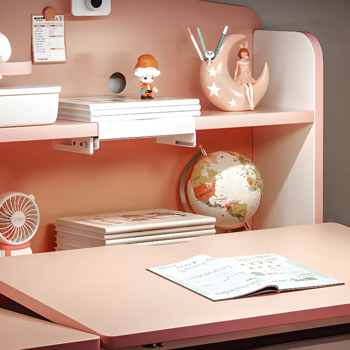 Pink Adjustable Ergonomic Wood Kids Desk with Hutch Image - 7