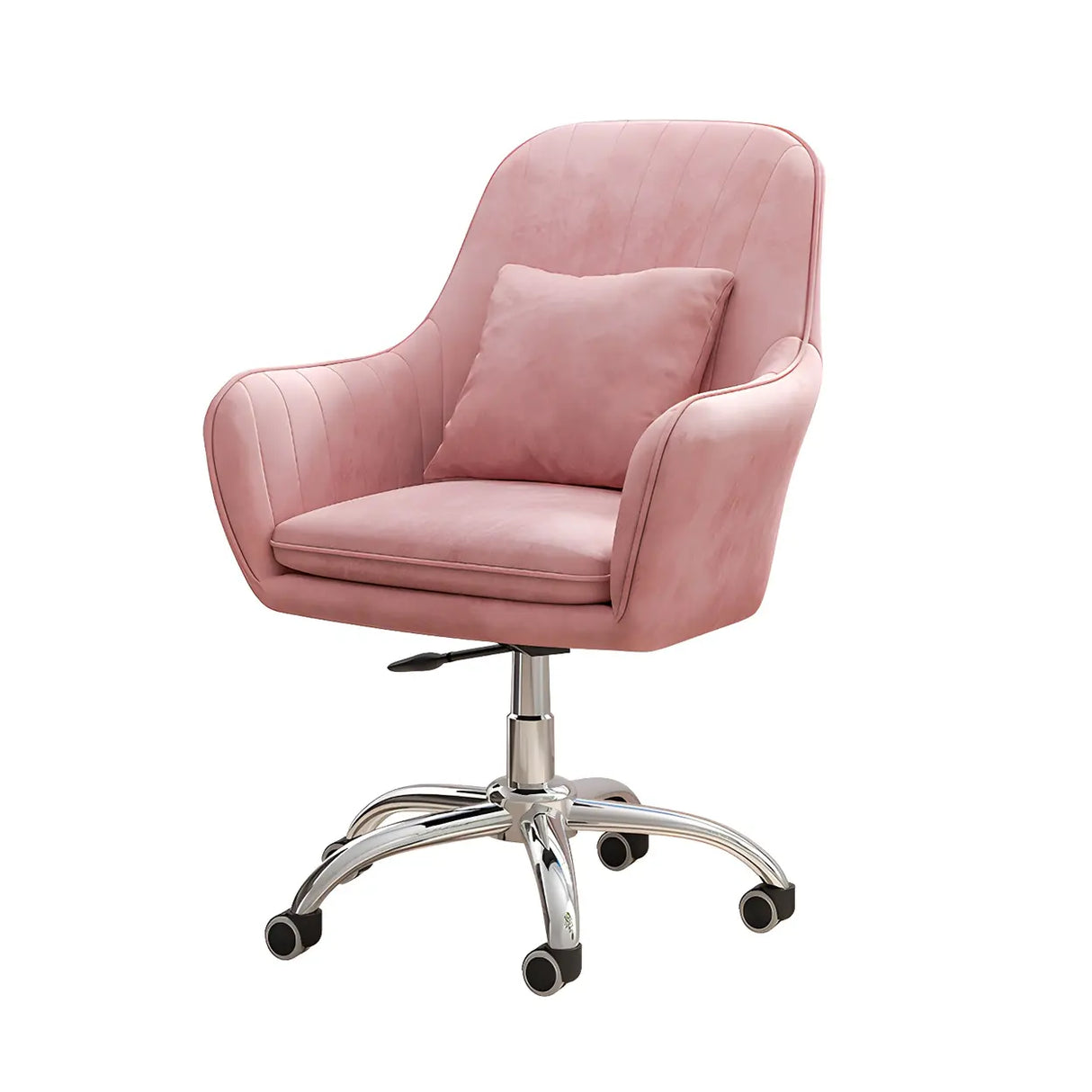 Pink Adjustable Plush Upholstered Swivel Office Chair Image - 10