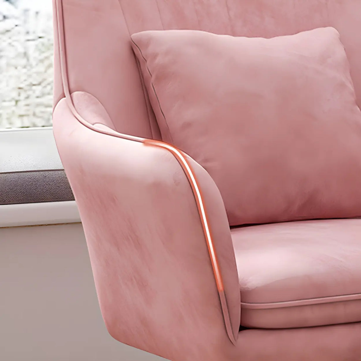 Pink Adjustable Plush Upholstered Swivel Office Chair Image - 14