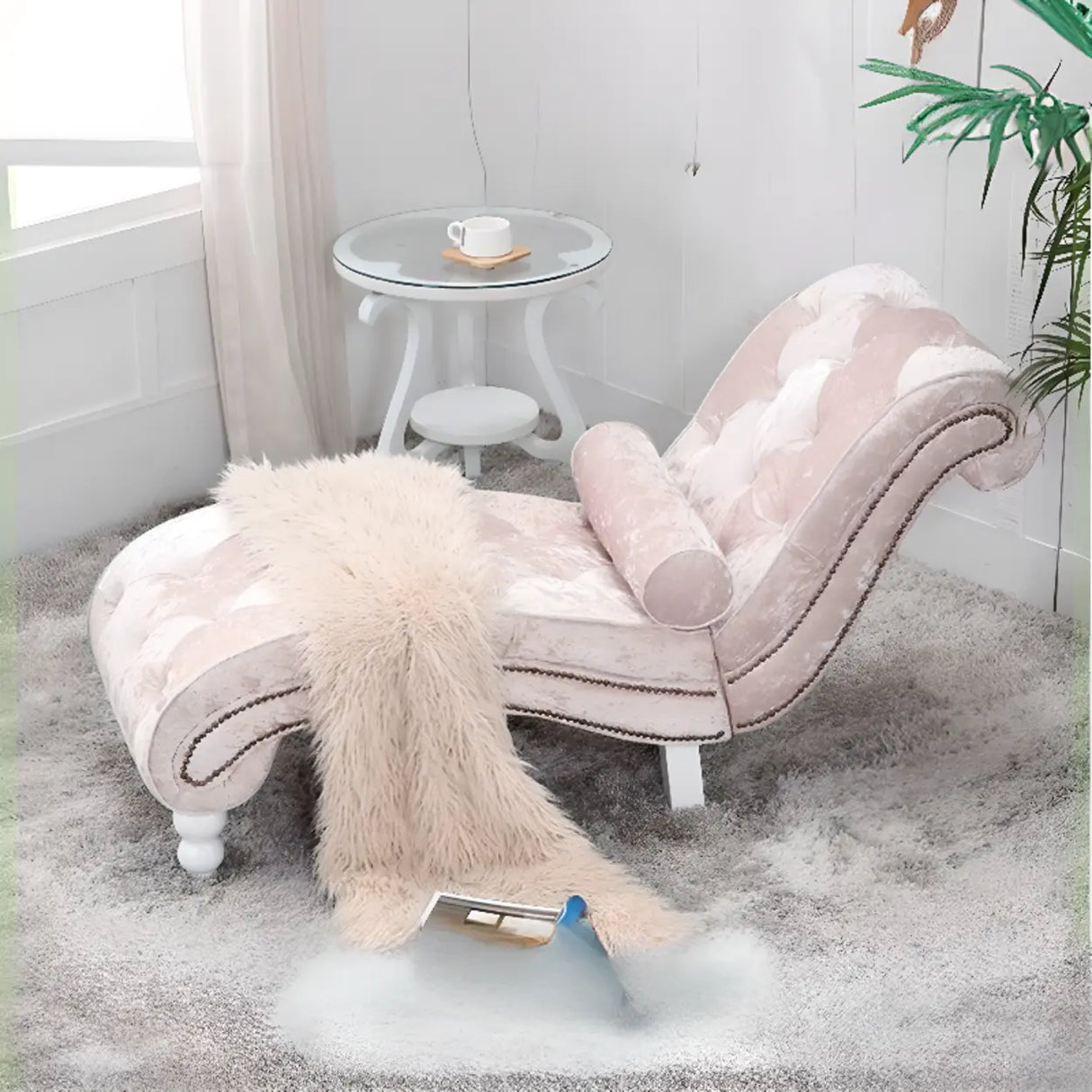 Pink Arc Velvet Reclining Armless Standard Chaise Lounge Image - 1