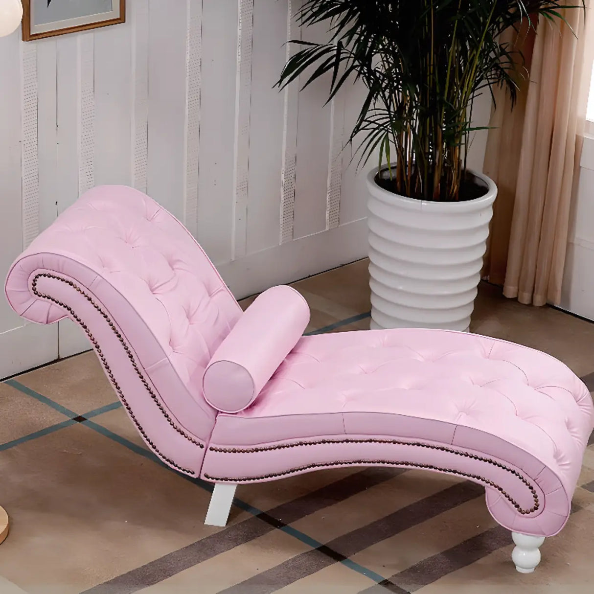 Pink Arc Velvet Reclining Armless Standard Chaise Lounge Image - 11