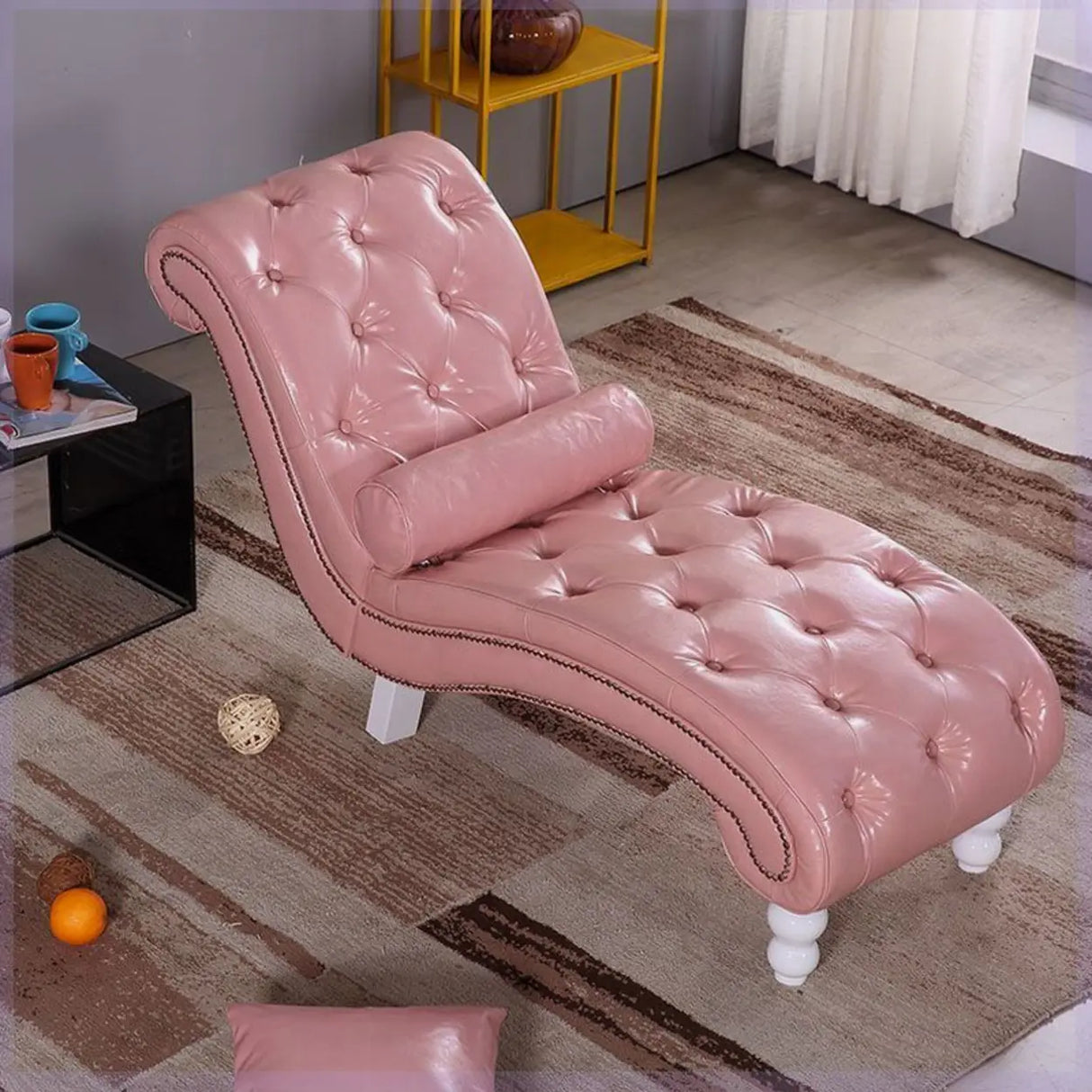 Pink Arc Velvet Reclining Armless Standard Chaise Lounge Image - 15