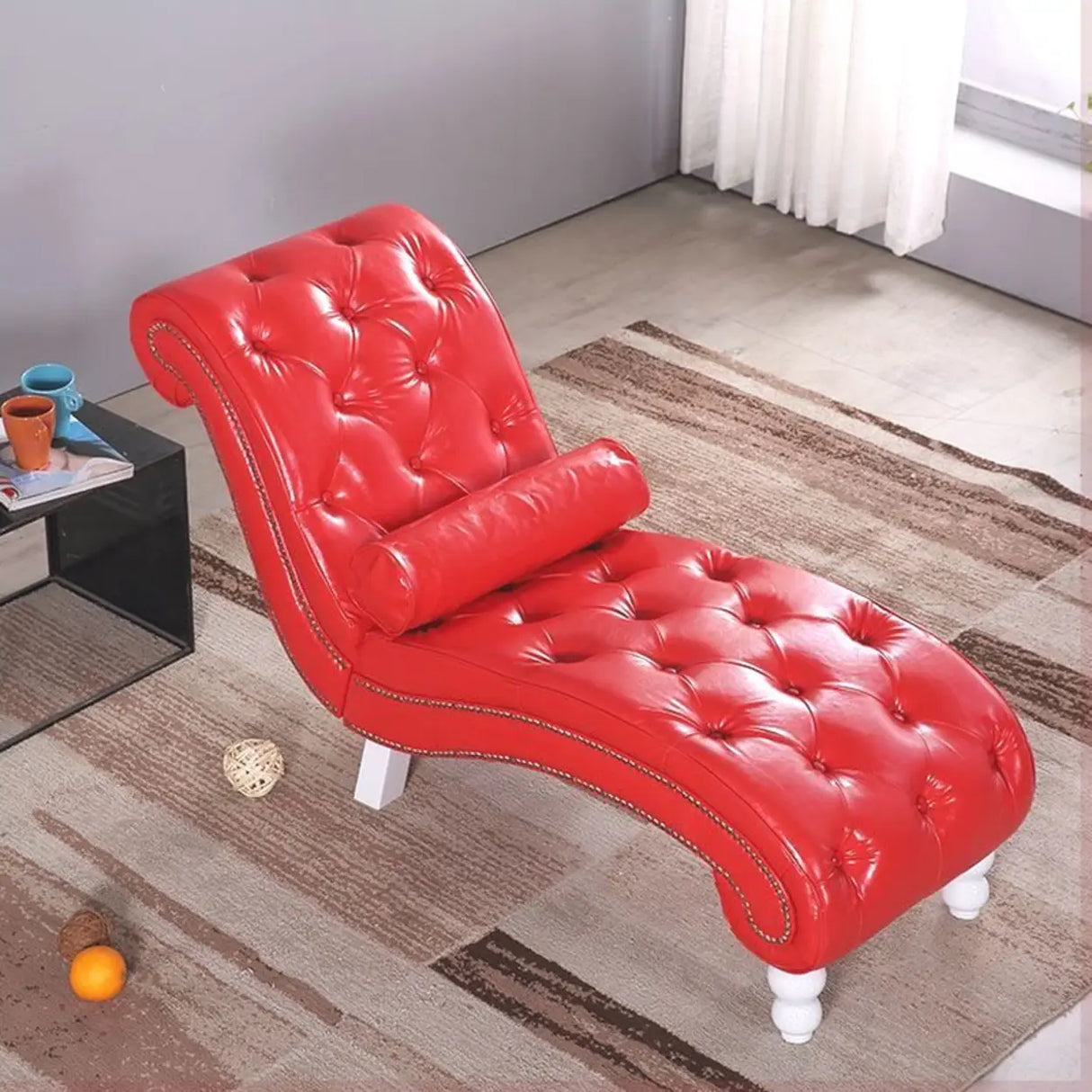 Pink Arc Velvet Reclining Armless Standard Chaise Lounge Image - 16