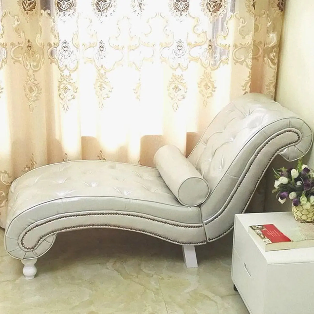 Pink Arc Velvet Reclining Armless Standard Chaise Lounge Image - 17