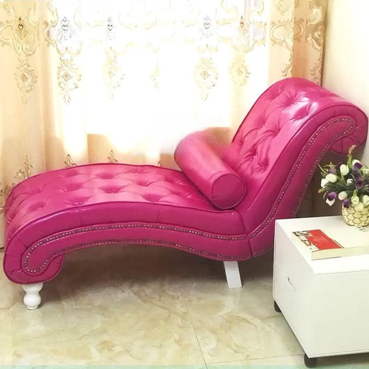 Pink Arc Velvet Reclining Armless Standard Chaise Lounge Image - 19