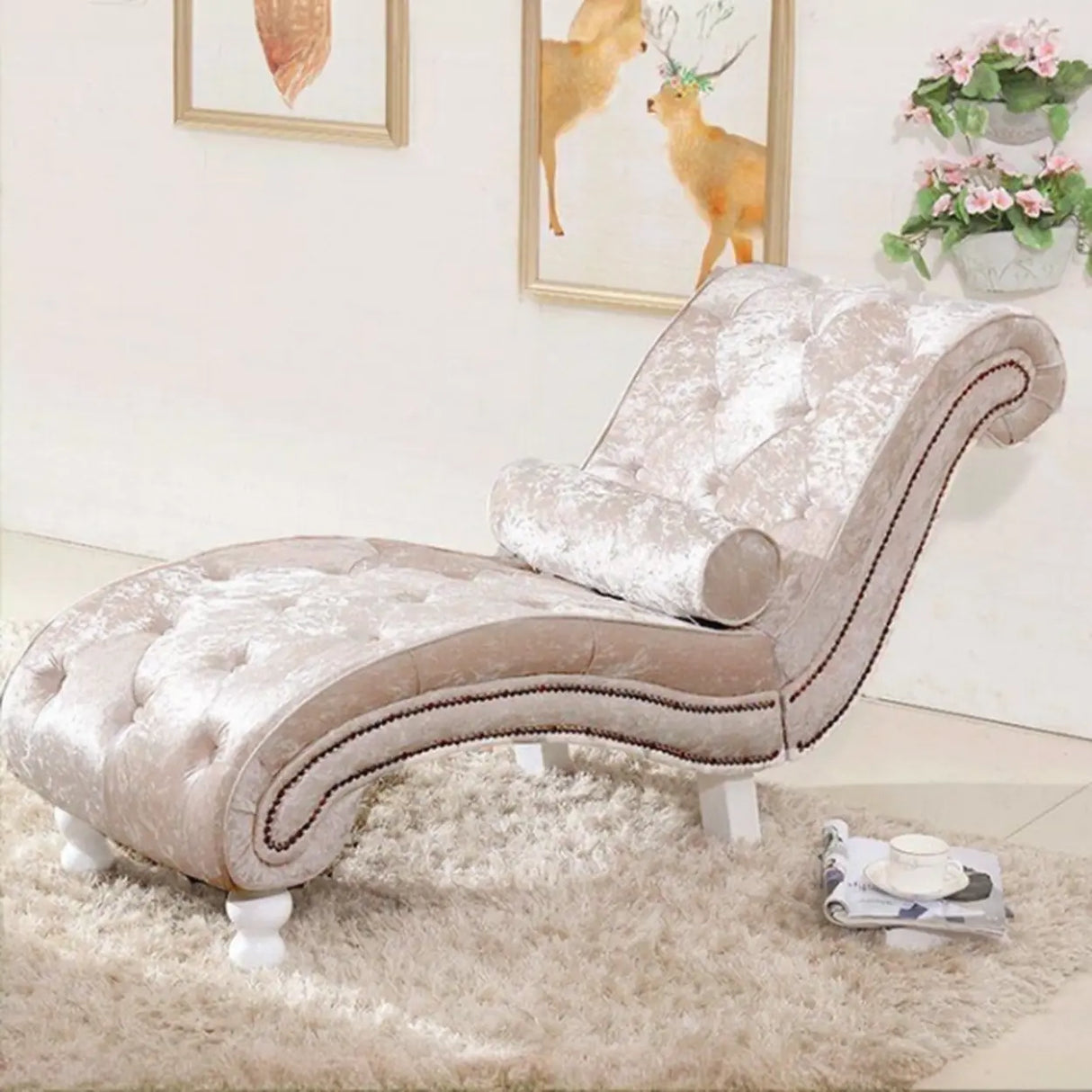 Pink Arc Velvet Reclining Armless Standard Chaise Lounge Image - 25