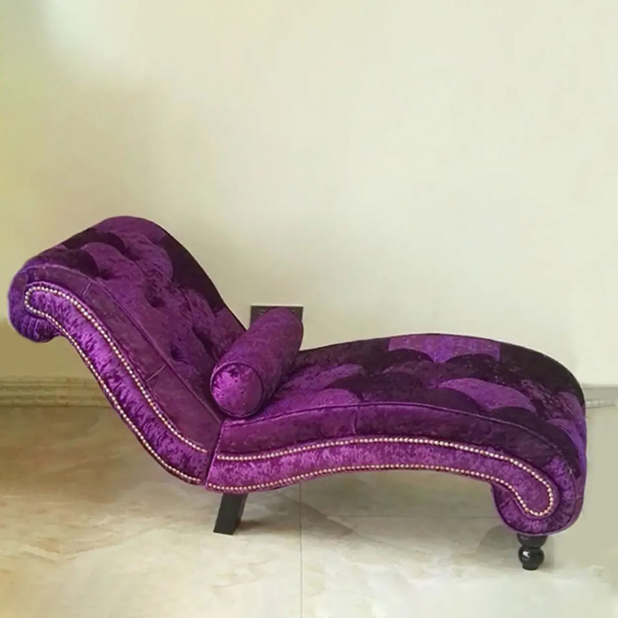 Pink Arc Velvet Reclining Armless Standard Chaise Lounge Image - 26