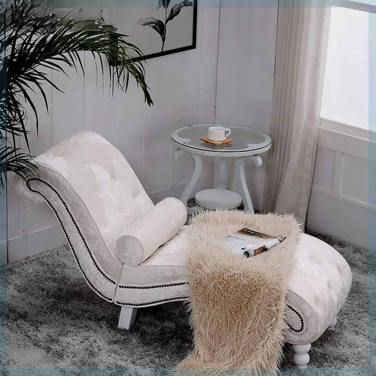 Pink Arc Velvet Reclining Armless Standard Chaise Lounge Image - 3