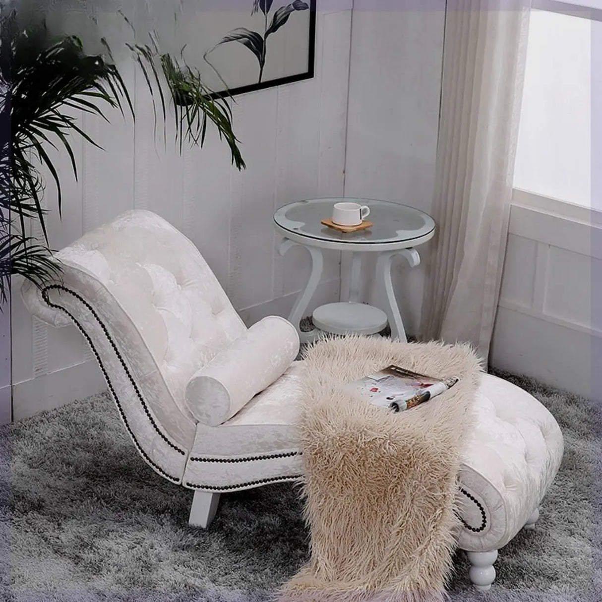 Pink Arc Velvet Reclining Armless Standard Chaise Lounge Image - 5