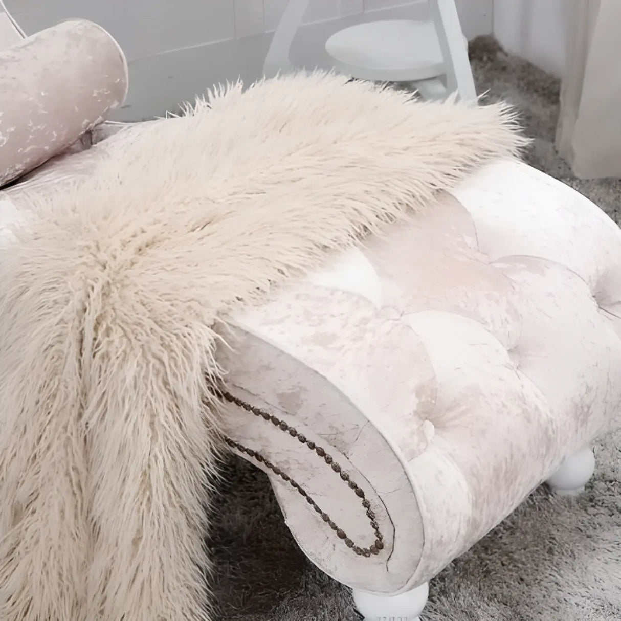 Pink Arc Velvet Reclining Armless Standard Chaise Lounge Image - 6