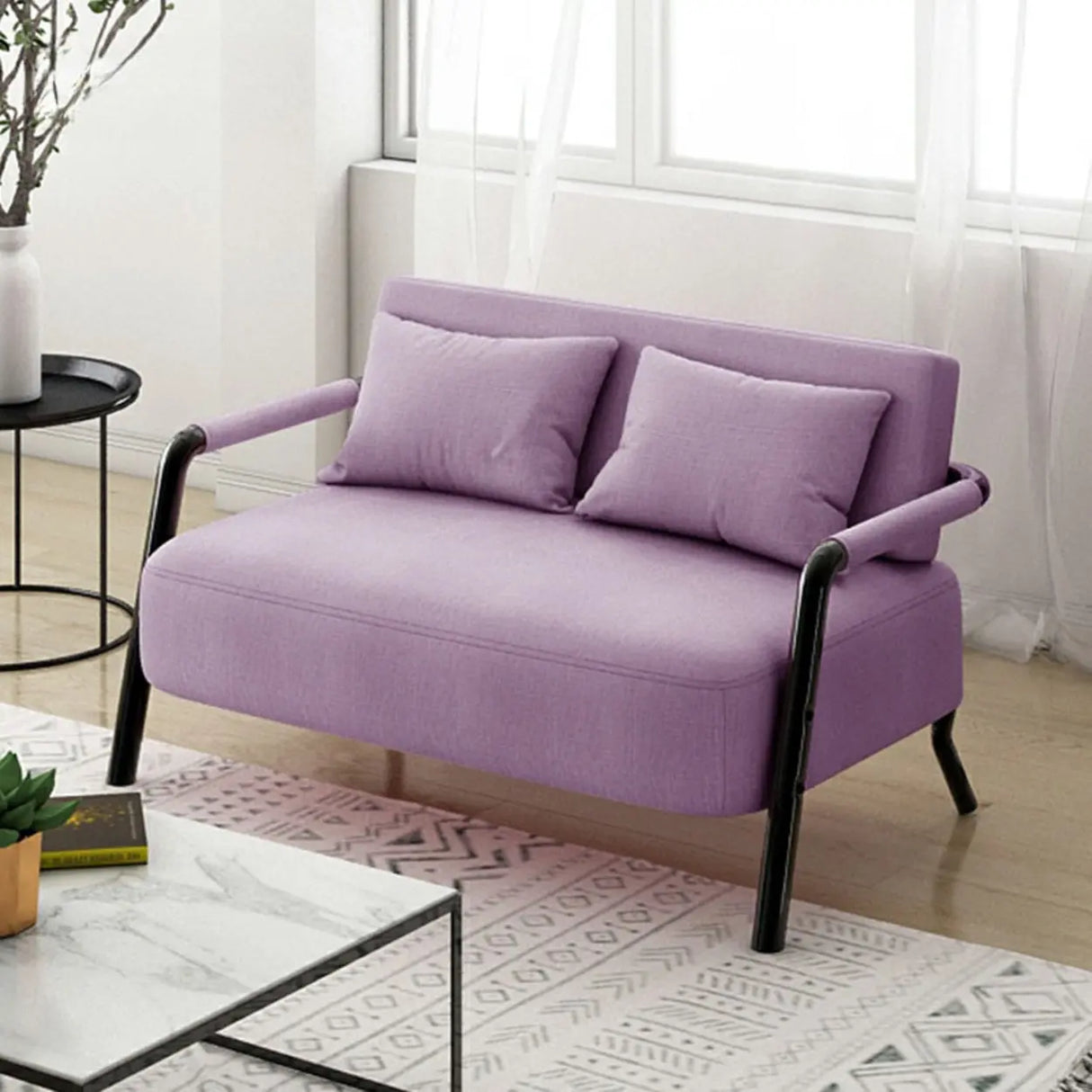 Pink Cotton Linen Pillow Back Tuxedo Arm Loveseat Image - 11