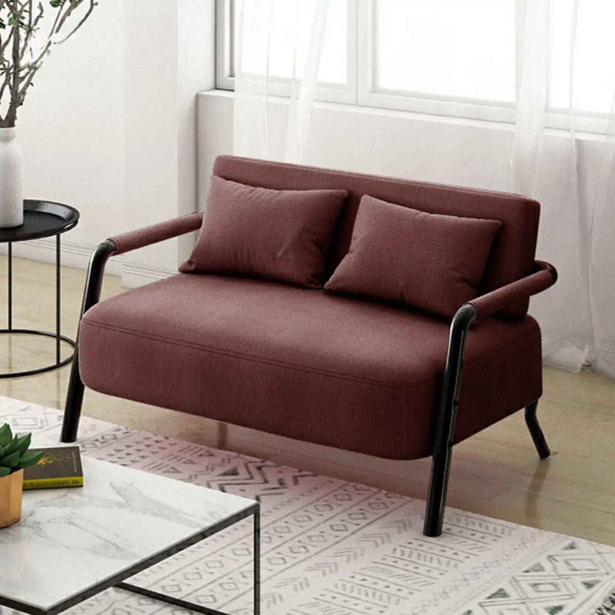 Pink Cotton Linen Pillow Back Tuxedo Arm Loveseat Image - 12