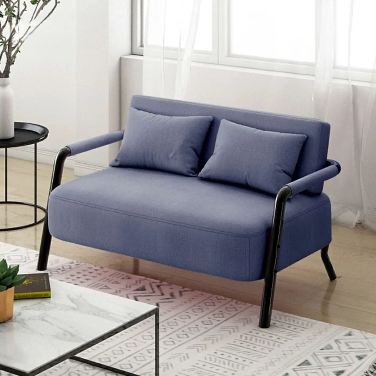 Pink Cotton Linen Pillow Back Tuxedo Arm Loveseat Image - 2